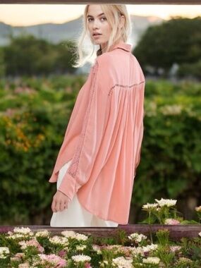 Free People Crochet Reflections & Romance Long Sleeve Blouse/Top    size Medium